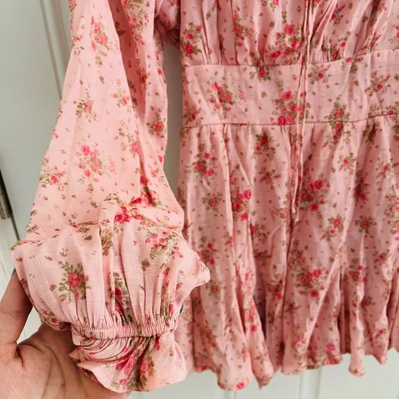 trixxi pretty pink floral print long sleeve romper size large - Picture 2 of 8